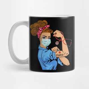 Custom Name Nurse Rosie The Riveter Girl Shirt Nurse Life Tee CNA RN T-shirt Mug